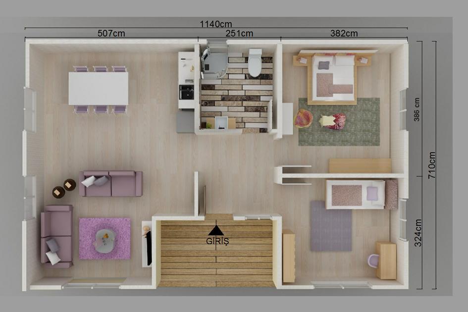 73 m² 2+1 Tek Kat Prefabrik Ev görsel 3