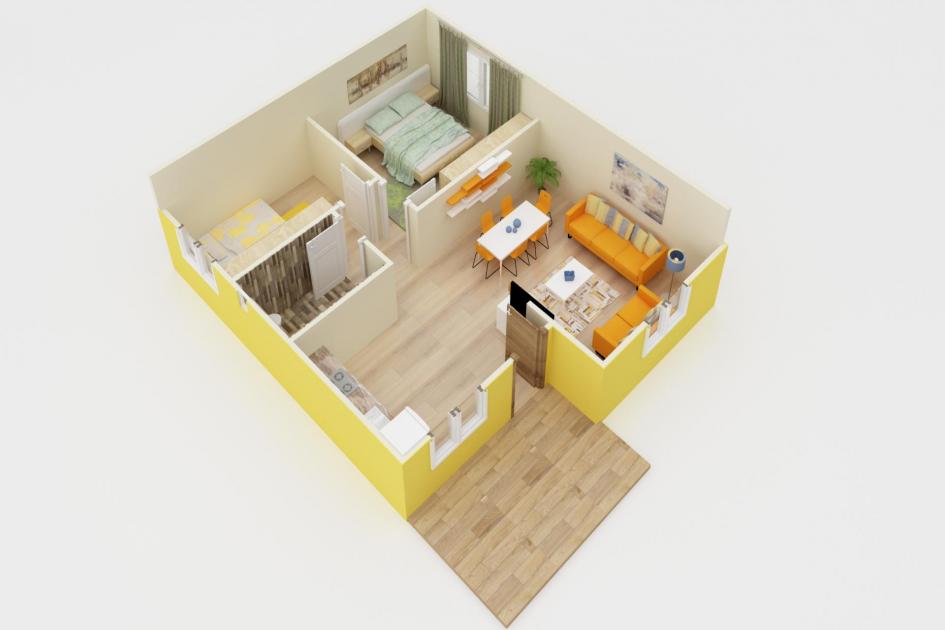 74 m² 2+1 Tek Kat Prefabrik Ev son görsel