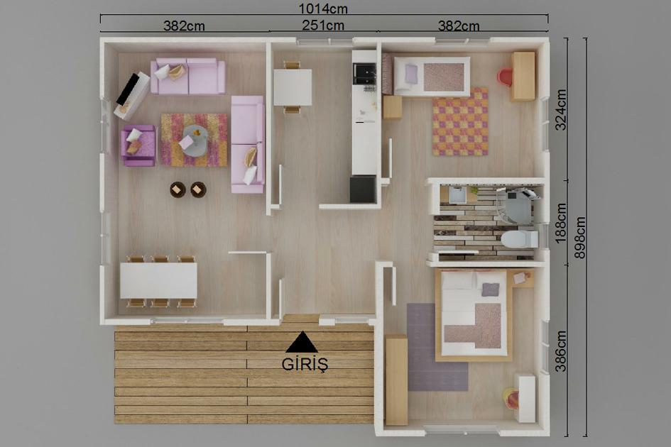 75 m² 2+1 Tek Kat Prefabrik Ev görsel 3