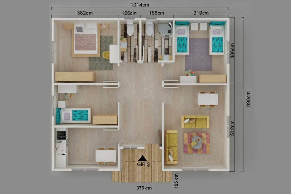 96 m² 3+1 Tek Kat Prefabrik Ev görsel 3