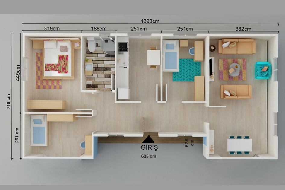 106 m² 3+1 Tek Kat Prefabrik Ev görsel 3