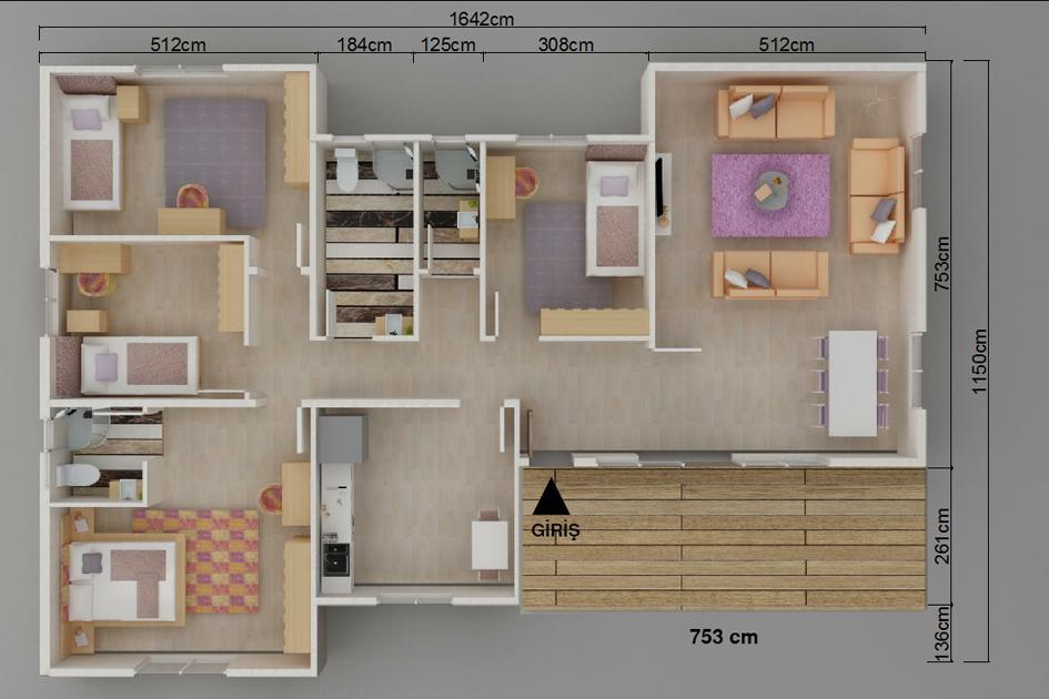 166 m² 4+1 Tek Kat Prefabrik Ev görsel 3
