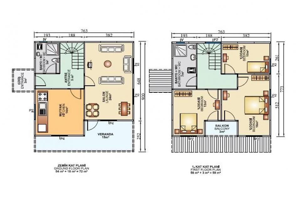 131 m² 3+1 Dubleks Prefabrik Ev son görsel