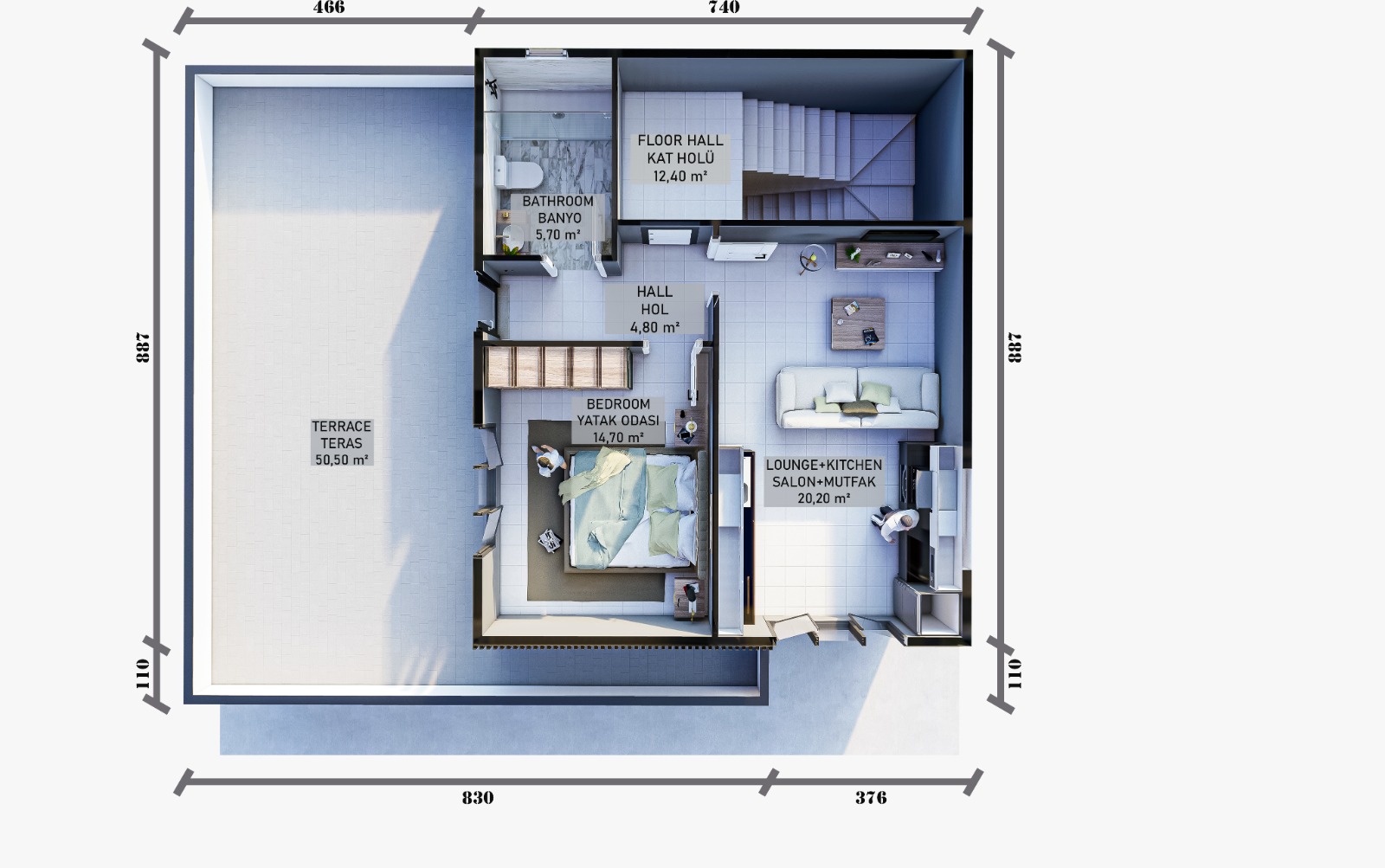 183 m² 3+1 Dubleks Çelik Villa görsel 5
