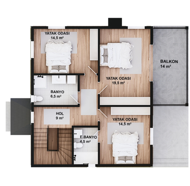 206 m² 4+1 Dubleks Çelik Villa son görsel