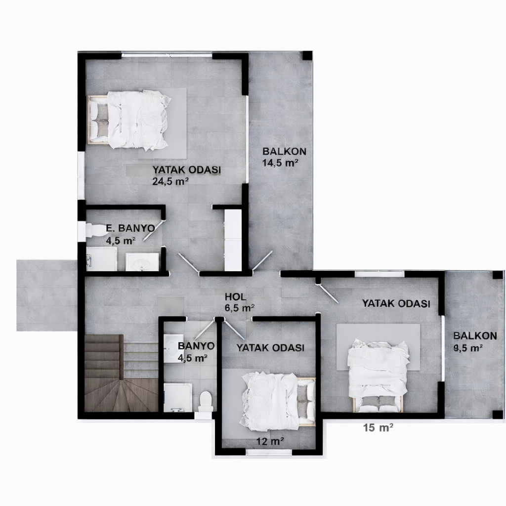 223 m² 5+1 Dubleks Çelik Villa görsel 4